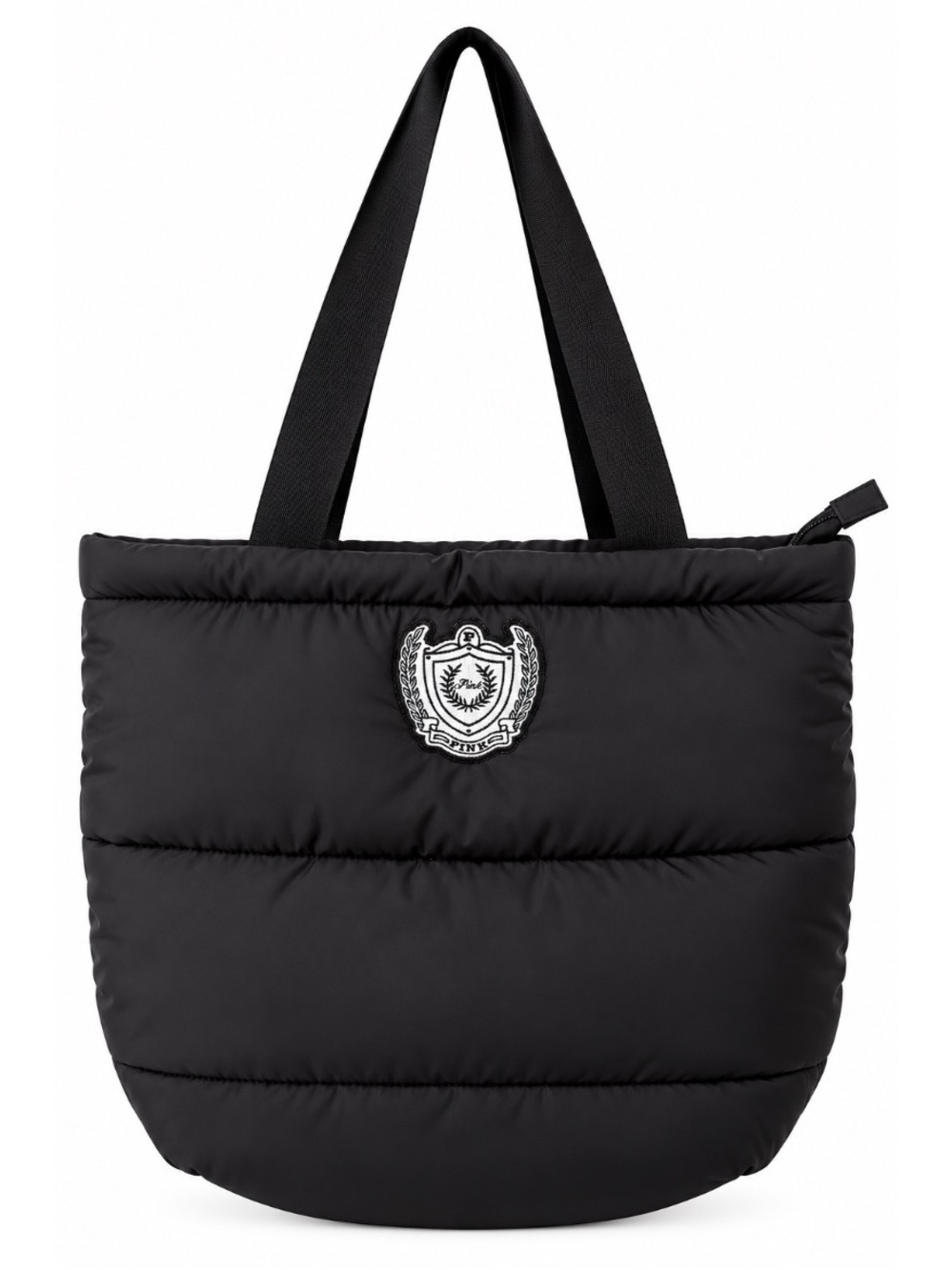 Victoria’s Secret PINK Black Puffer Quilted Tote Bag Crest Logo NWOT